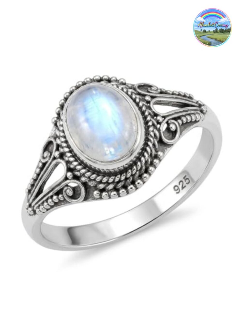 Sterling Silver Rainbow Moonstone Solitaire Ring Size 11 Artisan Handmade
